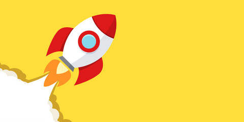 Rocket ship icon in cartoon flat style. Spaceship launch vector illustration on isolated background. Space transport sign business concept. © Lysenko.A