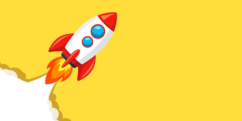 Rocket ship icon in cartoon flat style. Spaceship launch vector illustration on isolated background. Space transport sign business concept. © Lysenko.A