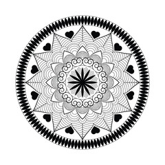 Elegant black and white mandala line art design

