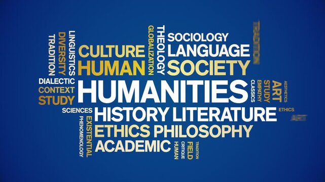 Humanities animated word cloud-text design animation tag kinetic typography seamless loop.