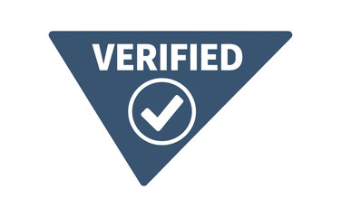 Flat vector corner callout sticker triangular corner label VERIFIED simple white checkmark circle pictogram