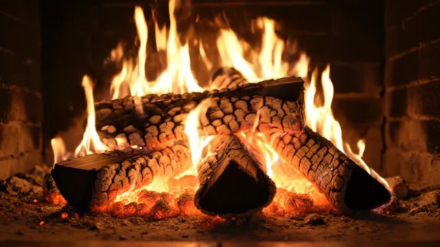 Wood burning in a fireplace