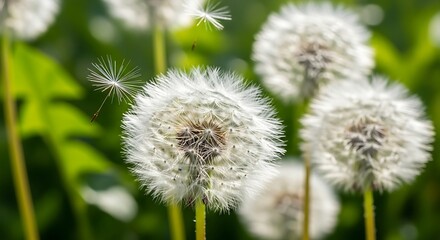 Dandelion Flowers with White Fluffy Seeds.