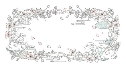 Japanese Sakura Hand-Drawn Decorative Border Elements