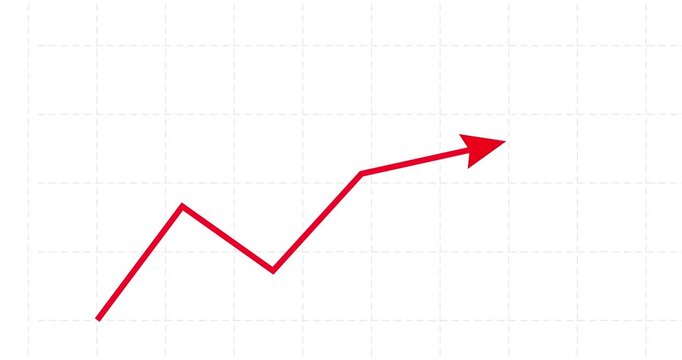Chart arrow red typical business model on white. Graph rising fast. Business cartoon animation. Economy metaphor. Speed up slow down graph acceleration grid with screen business backgound.