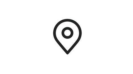 A simple, bold icon representing location, a rounded pin with a central circle and pointed base