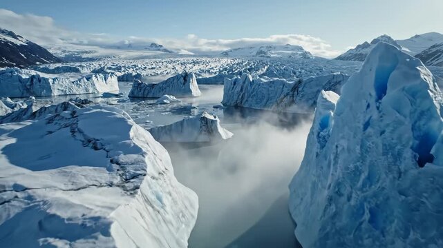 Glacier ice formations in a cold environment