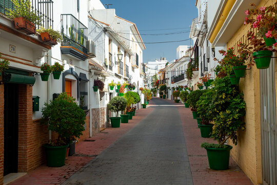 Estepona, Spain. Flower adorned streets of the white village