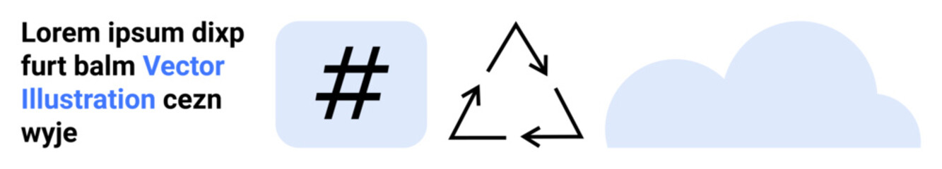 Fototapeta premium metadata tag symbol, recycling triangle, and cloud illustration suggesting tech, eco-awareness, or data discussions. Ideal for sustainability, communication, environmental efforts, tech usage eco
