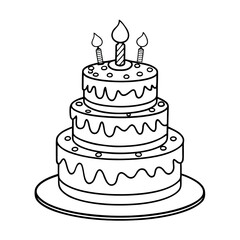 birthday cake with candles ,illustration outline isolated on white background