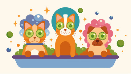 Obraz premium Cute cartoon pets enjoying spa day together