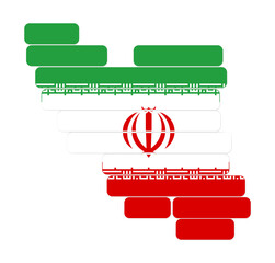 Iranian flag of Iran, simplified shape of the map, smooth rounded-corners
