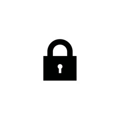 Naklejka premium A black, minimalist icon of a padlock with a circular handle on a white background