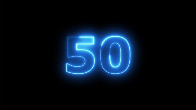 Number 50 glowing blue neon on black