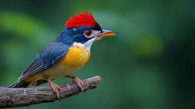 A vibrant, colorful bird perches gracefully on a branch, showcasing its striking plumage.