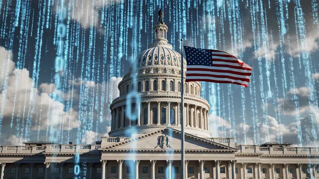 US Capitol building with digital code