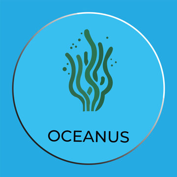 Oceanus Logo Design with Seaweed and Bubbles in Blue Circle Icon