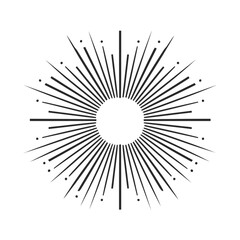 Obraz premium Black and white abstract sunburst design with a central circle and radiating lines