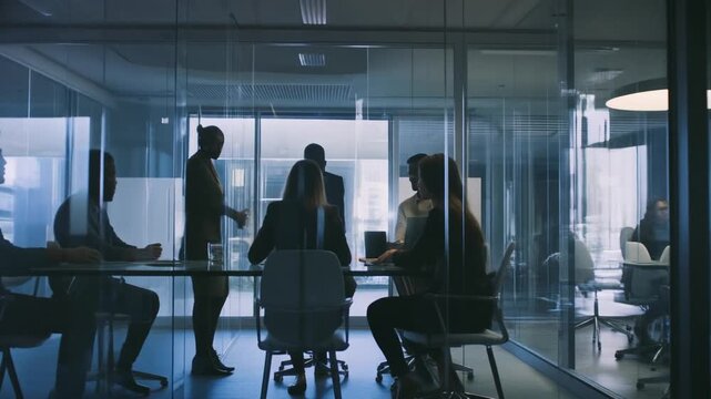 Professional business people meeting in glass office conference room