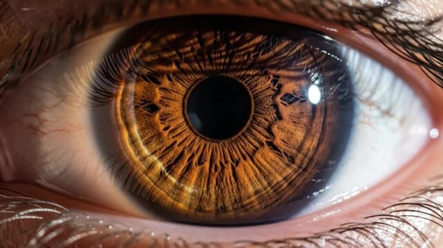 Extreme macro close-up of a human brown eye iris