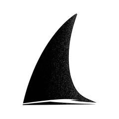 Fototapeta premium A black and textured triangular shape, evocative of a shark's fin, isolated on a white background