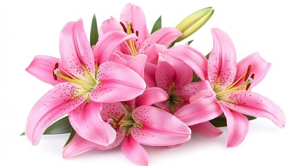 Obraz premium Fresh bouquet of pink lilies isolated on white background.