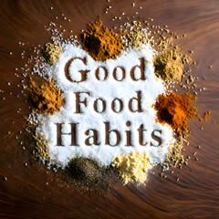 Spices on Wood Artful spice arrangement with inspirational text