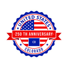 250 Years American Freedom Emblem, Colorado vector Badge with small state map