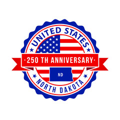 250 Years American Freedom Emblem, North Dakota vector Badge with small state map
