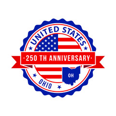 250 Years American Freedom Emblem, Ohio vector Badge with small state map