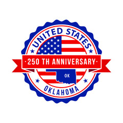 250 Years American Freedom Emblem, Oklahoma vector Badge with small state map