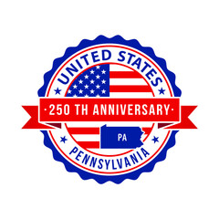 250 Years American Freedom Emblem, Pennsylvania vector Badge with small state map