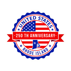 250 Years American Freedom Emblem, Rhode Island vector Badge with small state map