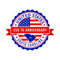 250 Years American Freedom Emblem, South Carolina vector Badge with small state map