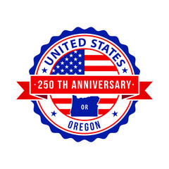 250 Years American Freedom Emblem, Oregon vector Badge with small state map