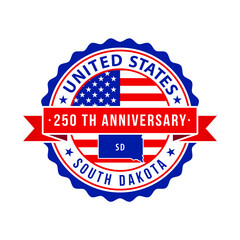 250 Years American Freedom Emblem, South Dakota vector Badge with small state map