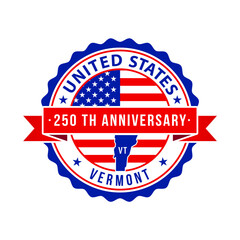 250 Years American Freedom Emblem, Vermont vector Badge with small state map