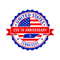 250 Years American Freedom Emblem, Tennessee vector Badge with small state map