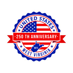 250 Years American Freedom Emblem, West Virginia vector Badge with small state map