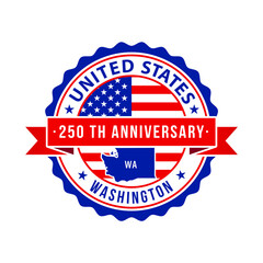 250 Years American Freedom Emblem, Washington vector Badge with small state map