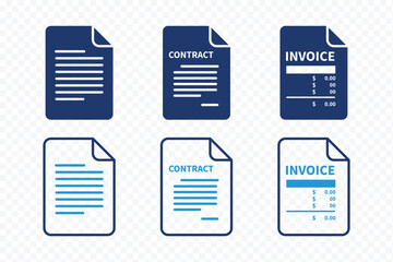 Invoice Contract Document Icons Set. Outline & Solid File Paper Symbols. Business Document Icons Pack. Minimal Office File Icons. Contract and Invoice File Icons. File transfer icons vector Collection