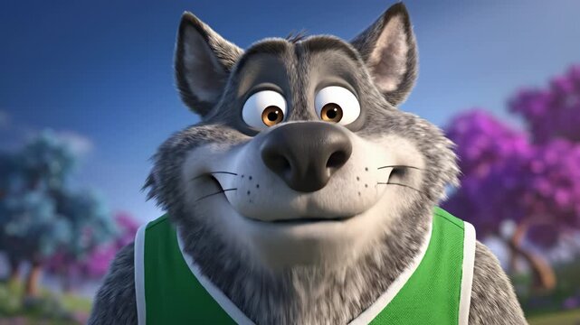 Cartoon wolf in green jersey
