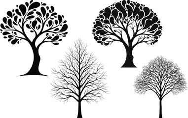 Obraz premium Vector tree silhouettes four seasonal tree illustrations in black and white vector graphics