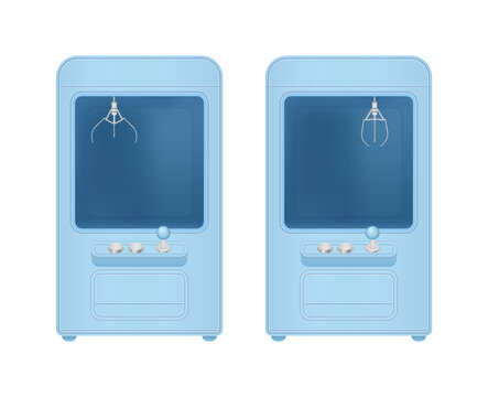 Toy claw machine mockup, cool blue color. Gift shop doll vending machine realistic template