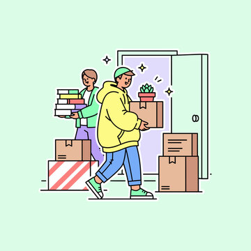 Flat Vector Freshman Moving Day Illustration