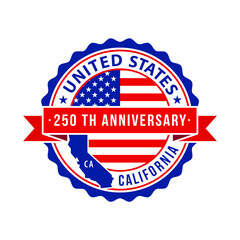 250 Years American Freedom Emblem, California vector Badge with small state map