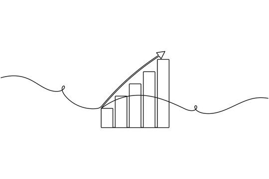 Business growth icon continuous one line drawing single art on white background minimalist analytics rising bar chart symbol outline vector illustration