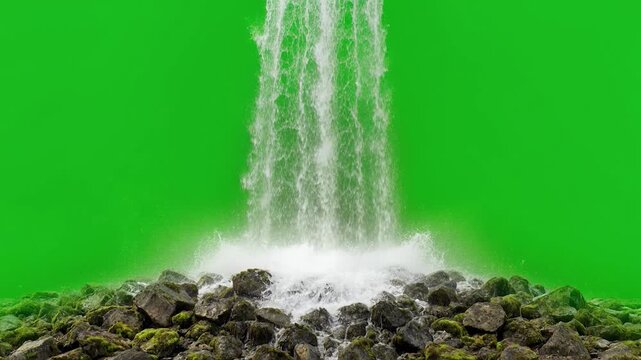 Waterfall strength flowing with natural energy and pure motion power expressed through cascading water and mist on green screen background