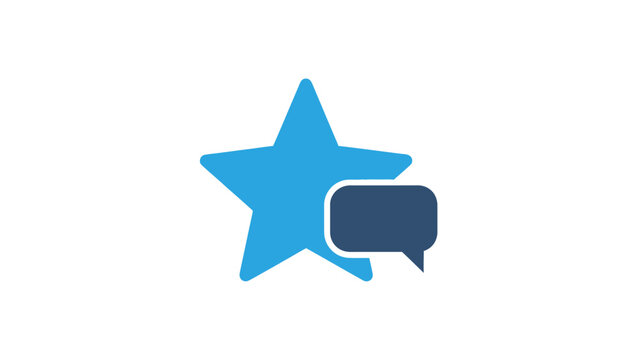 Blue star and speech bubble icon.