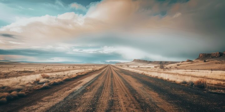 road against cloudy sky and low mountain landscape